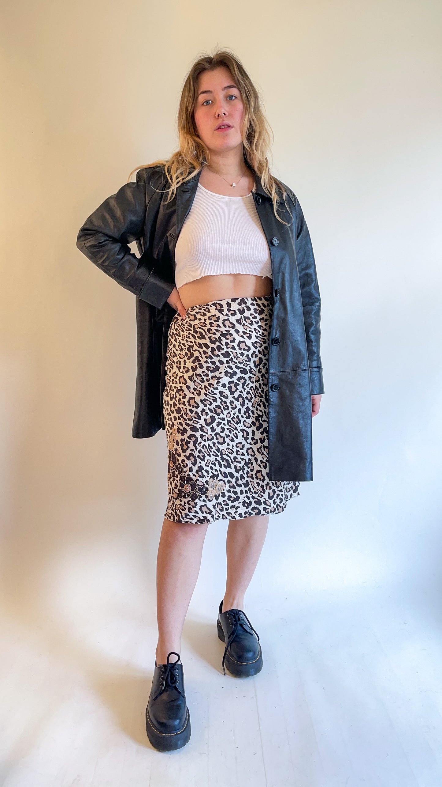 00s Silk Leopard Print Midi Skirt (S/M)