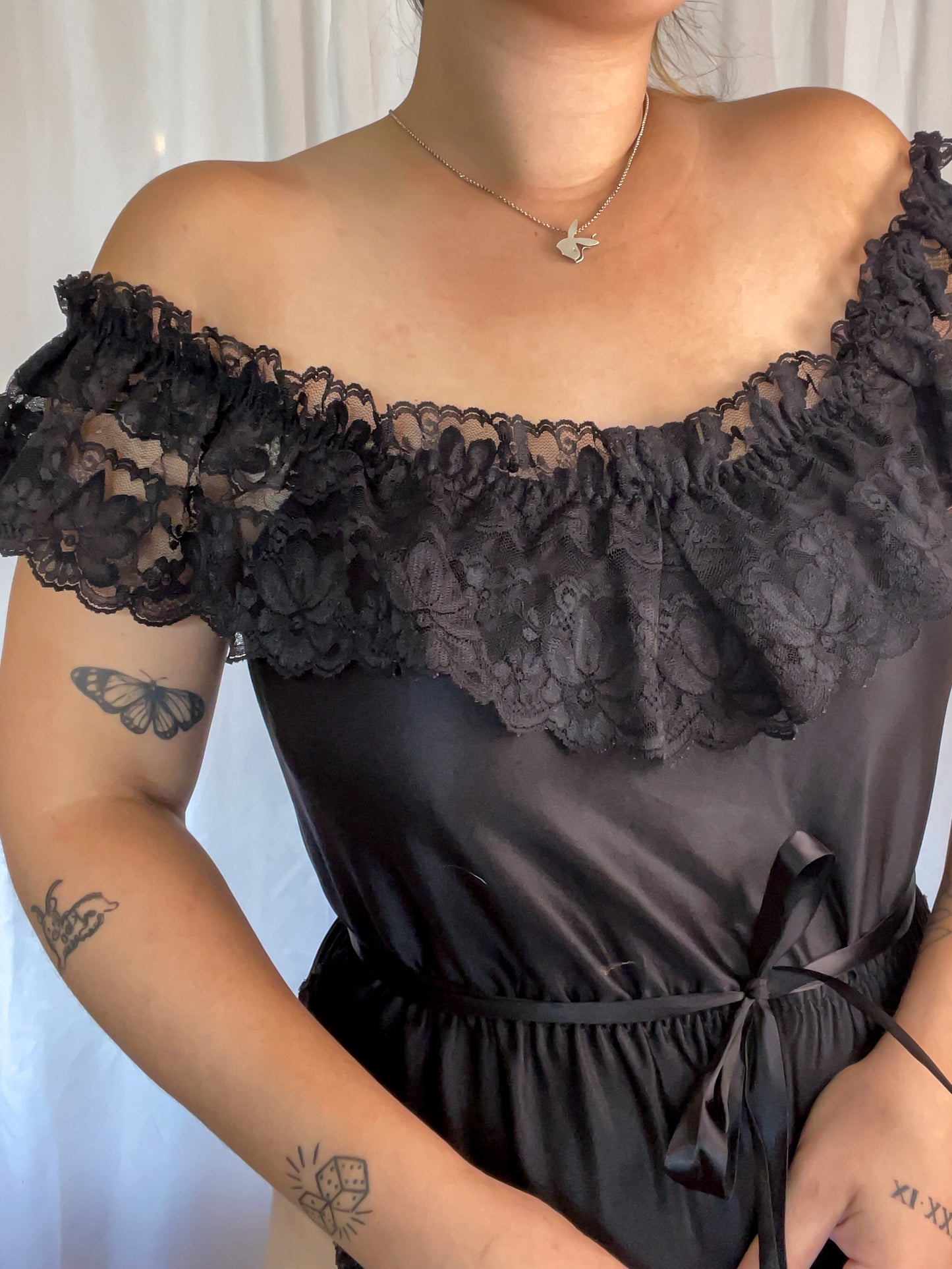 70s Black Lace Teddy Bodysuit (M)