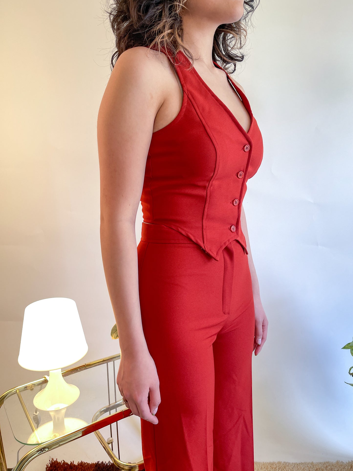 70s Burnt Orange 2-Piece Vest & Trouser Set (XS/S)