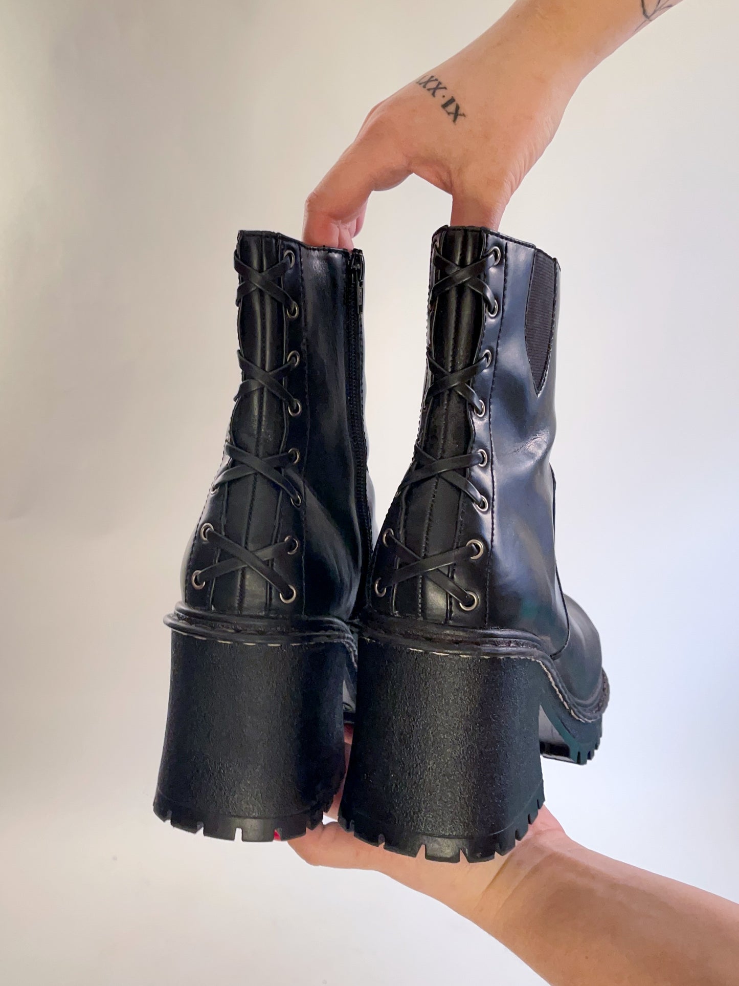 90s Chunky Heeled Platform Corset Lace Up Boots (Size 12)