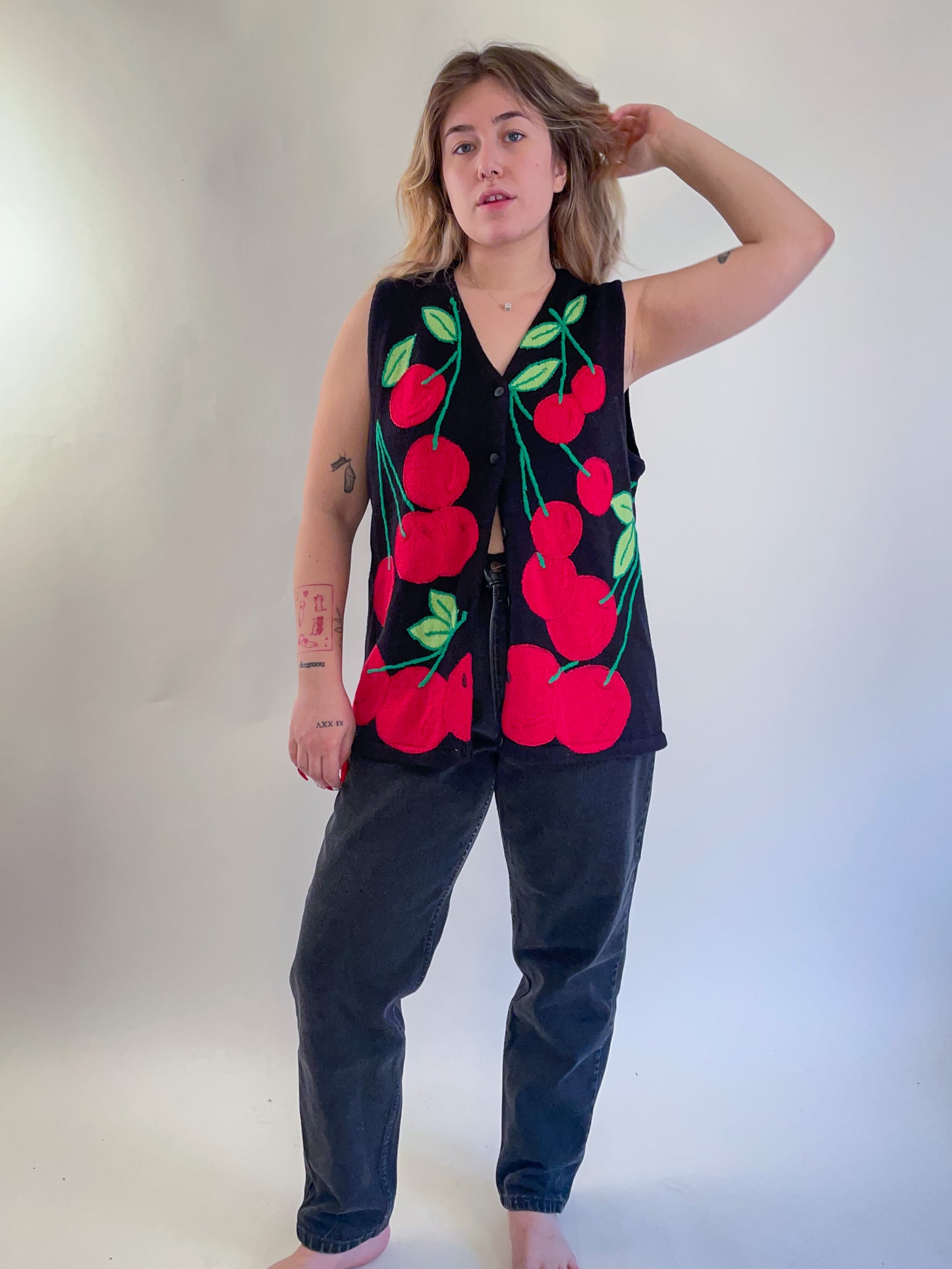 90s Cherry Knit Sweater Vest (L)