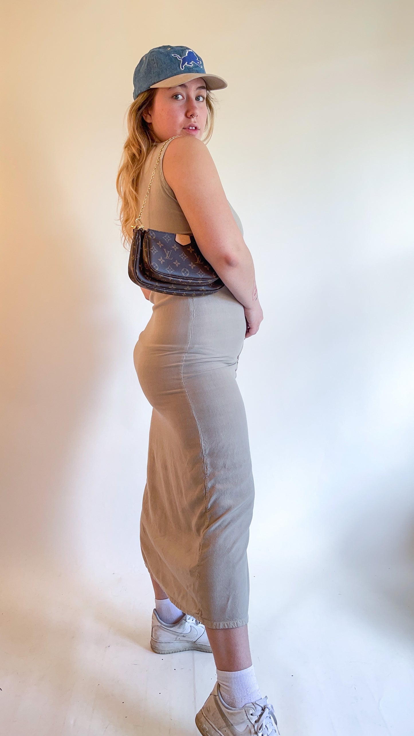 90s Tan Button Up Maxi Dress (S)