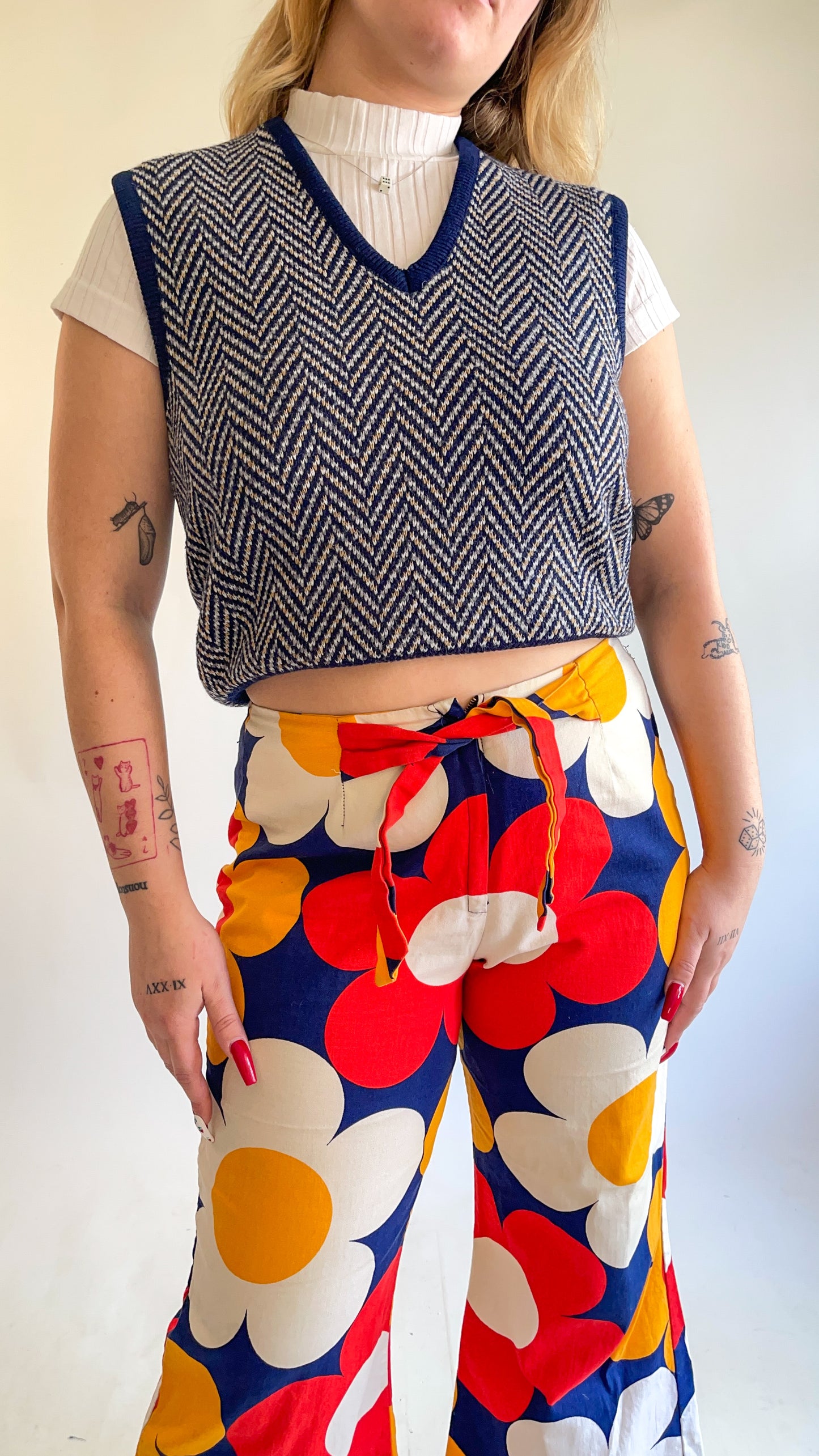 70s Navy Blue Herringbone Sweater Vest (M)