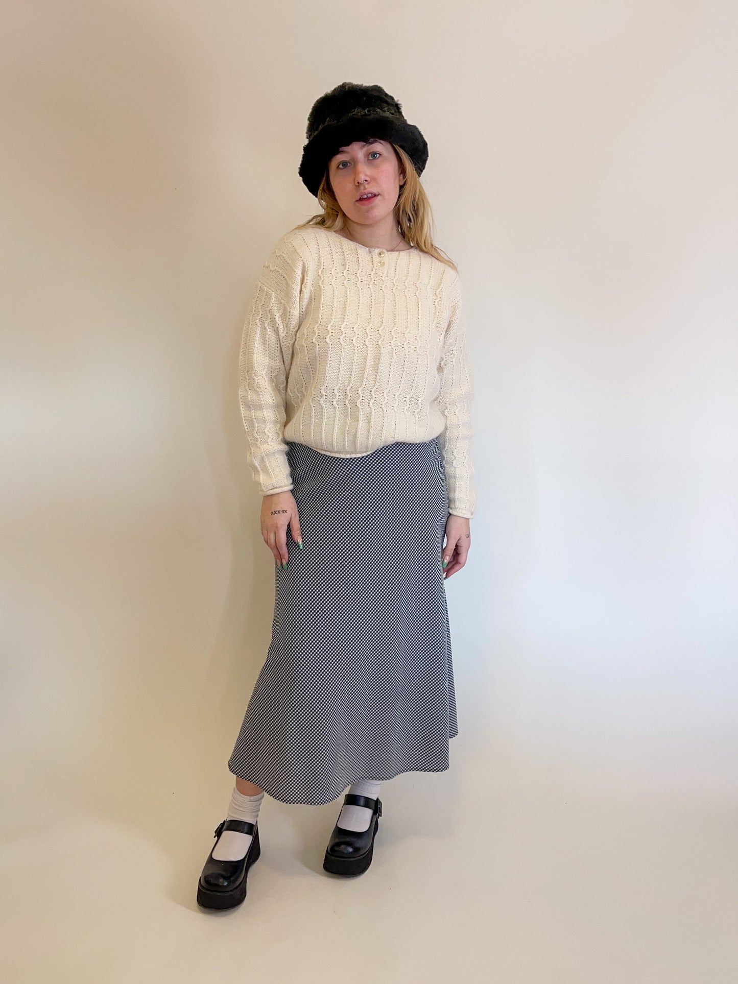 M 90s Navy Gingham Maxi Skirt