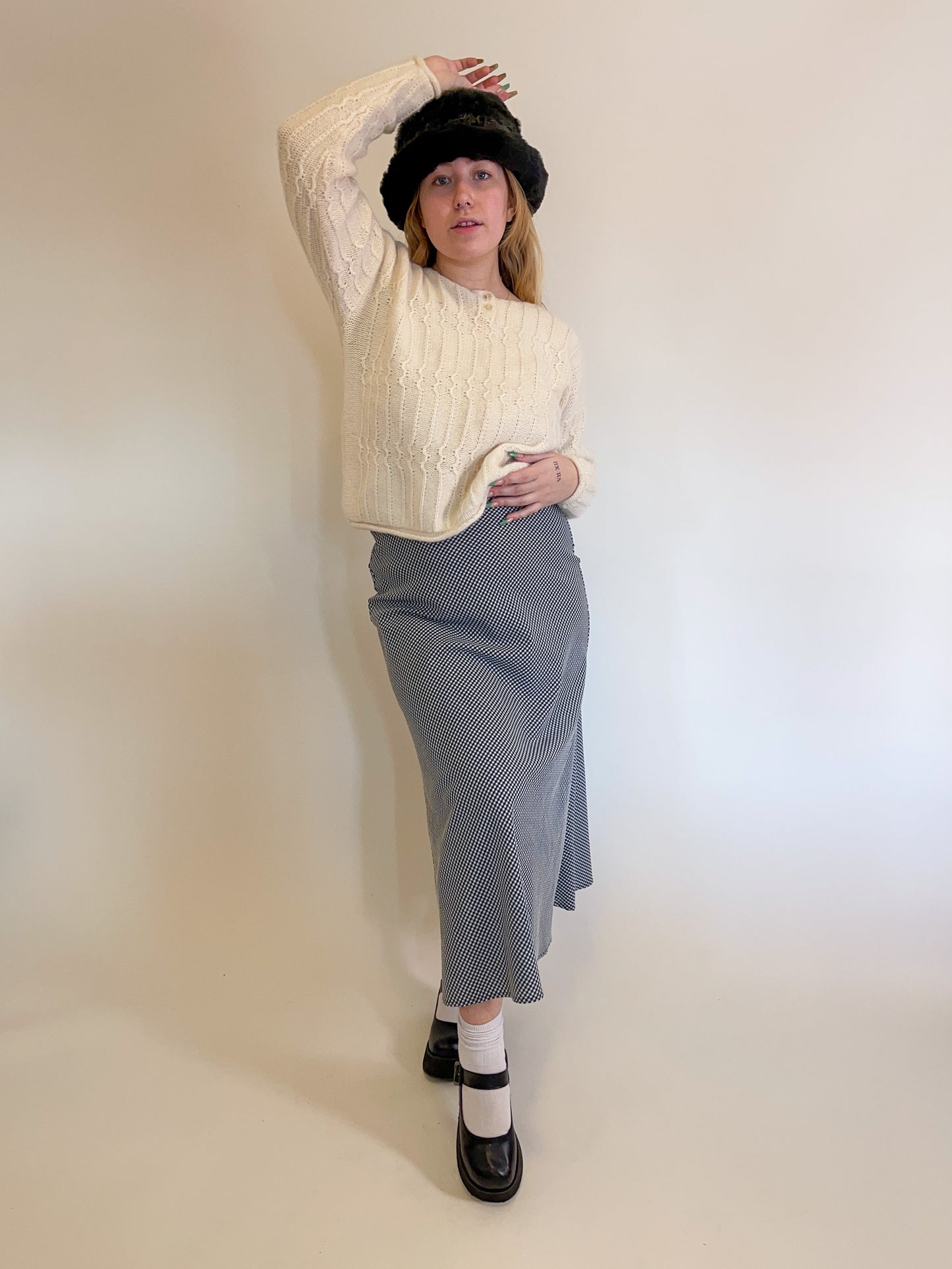 M 90s Navy Gingham Maxi Skirt