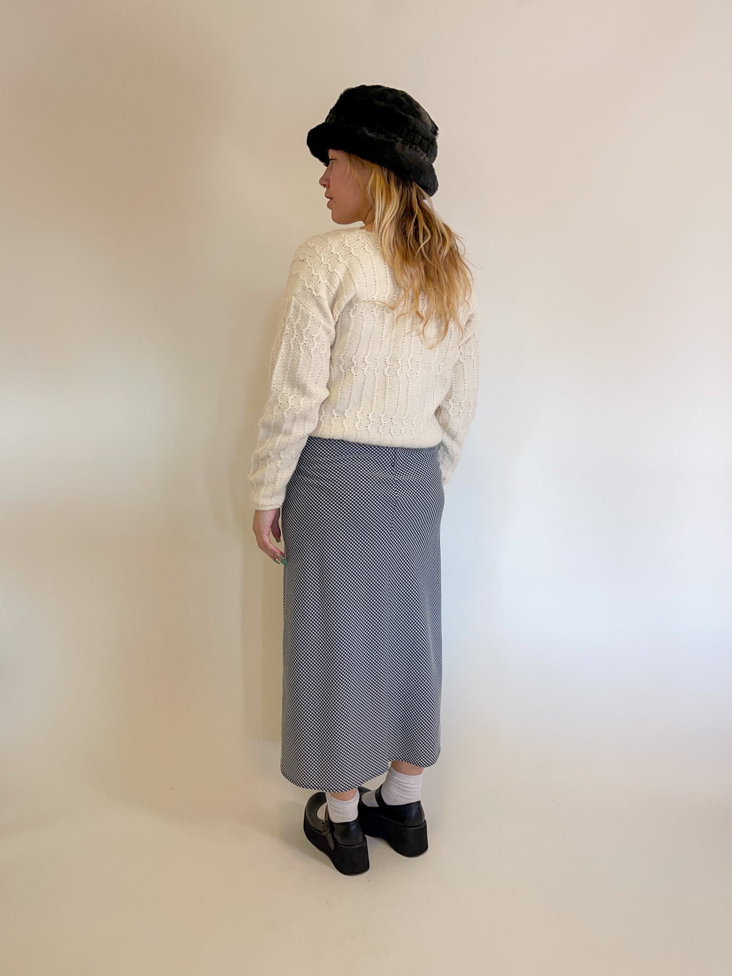 M 90s Navy Gingham Maxi Skirt