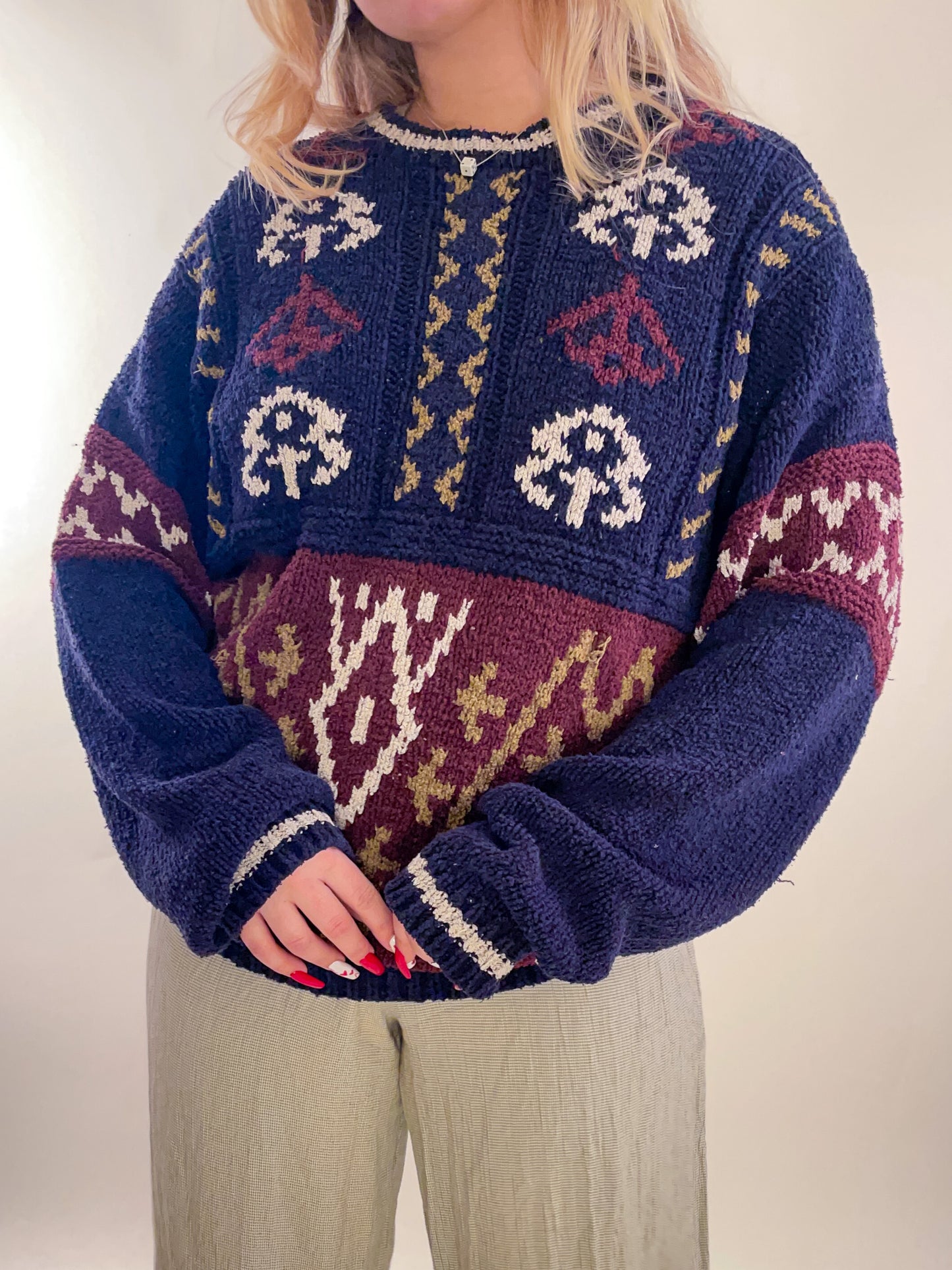 90s Silk Hand Knit Patterned Sweater