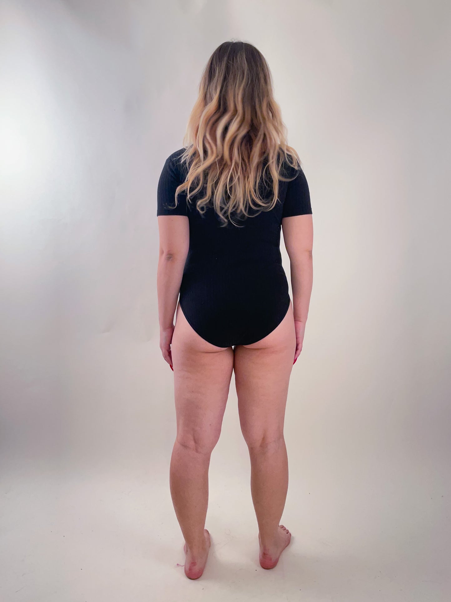 90s Black Ribbed Knit Tee Bodysuit