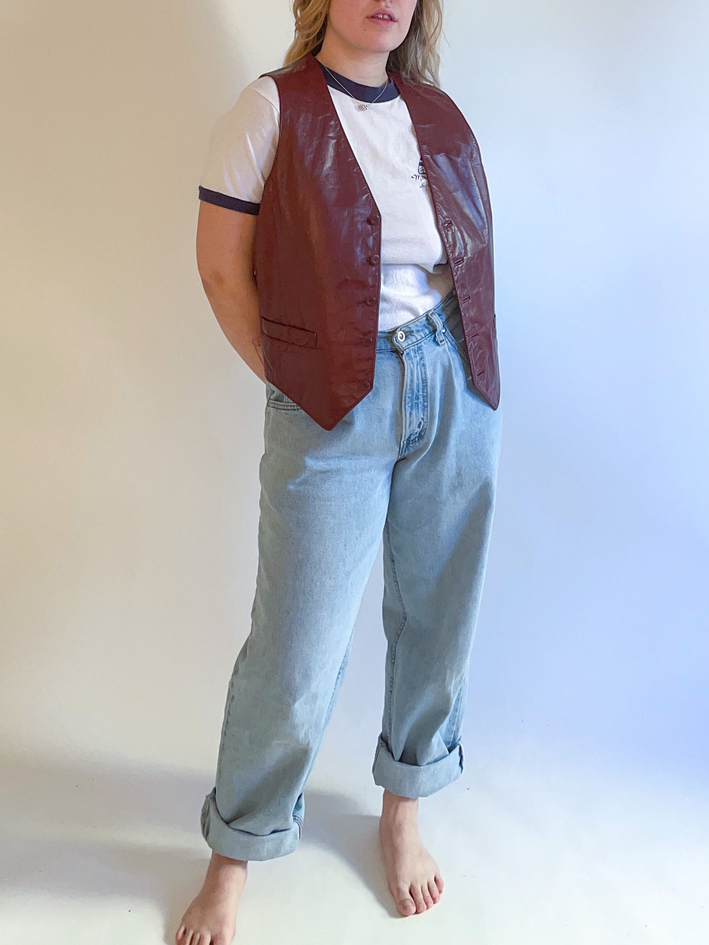 L 70s Oxblood Red Leather Vest