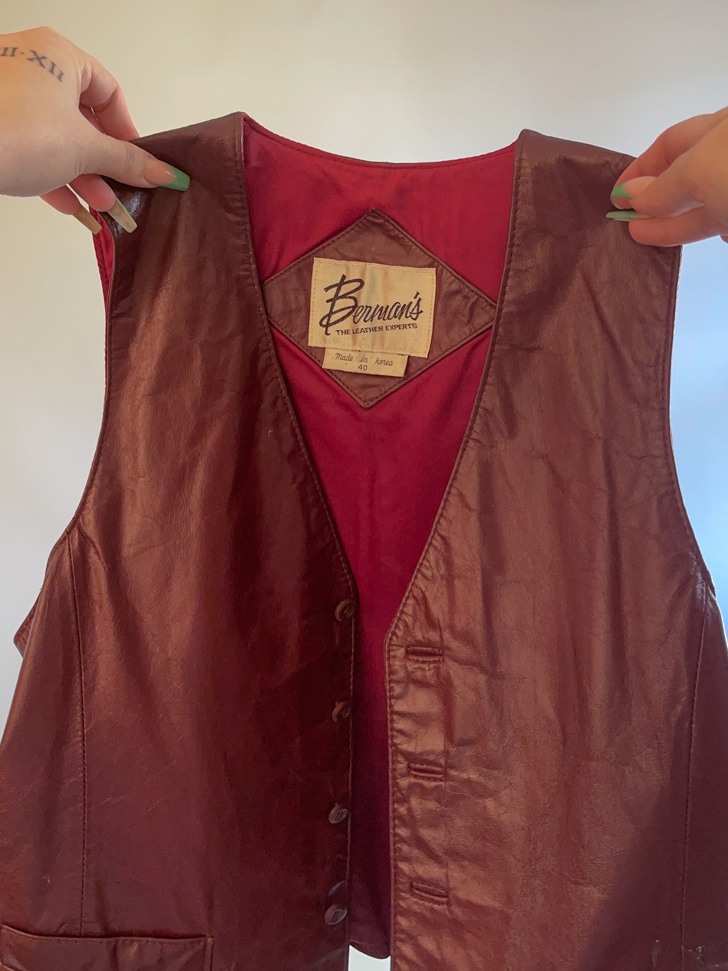 L 70s Oxblood Red Leather Vest