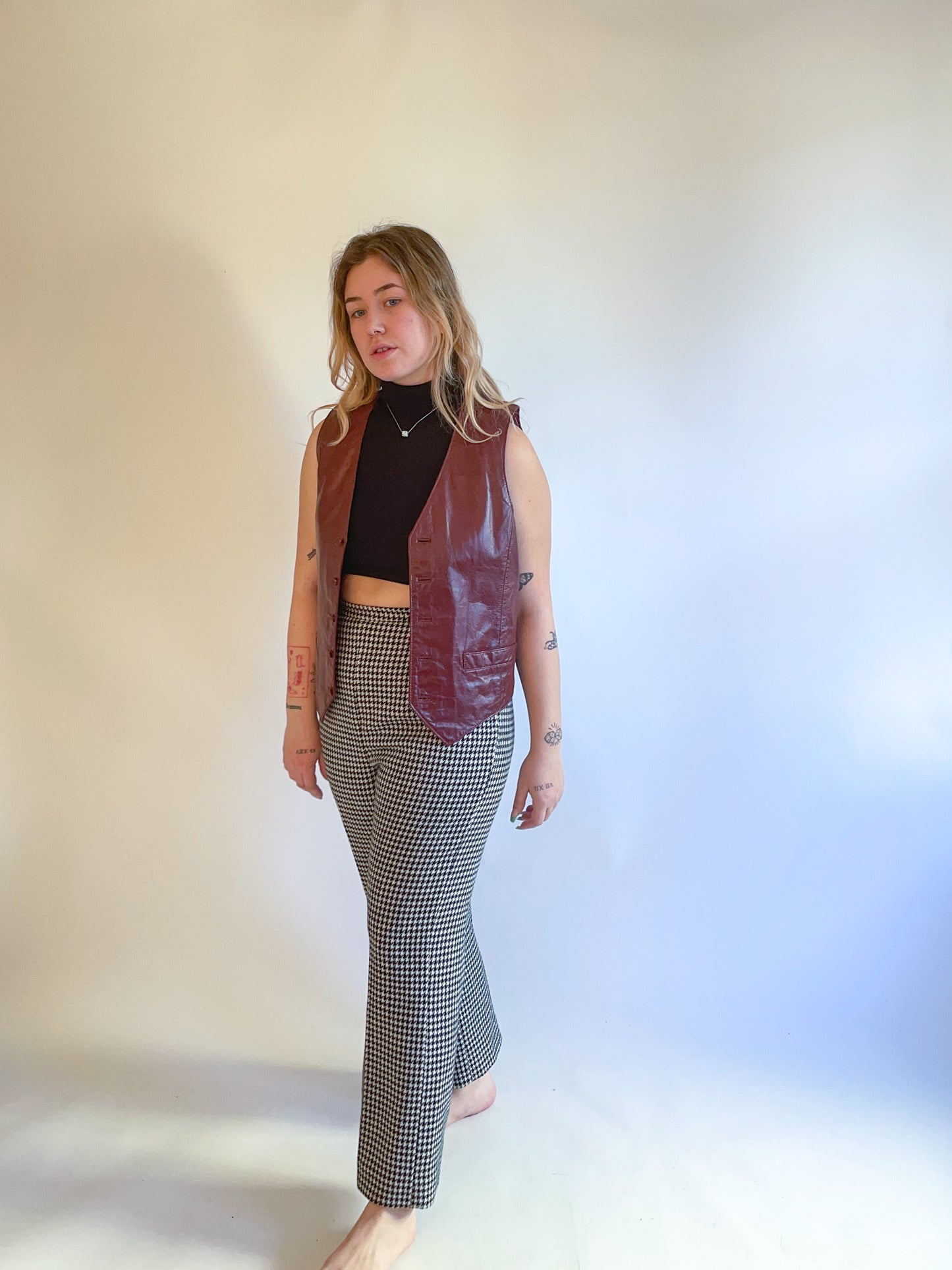 L 70s Oxblood Red Leather Vest