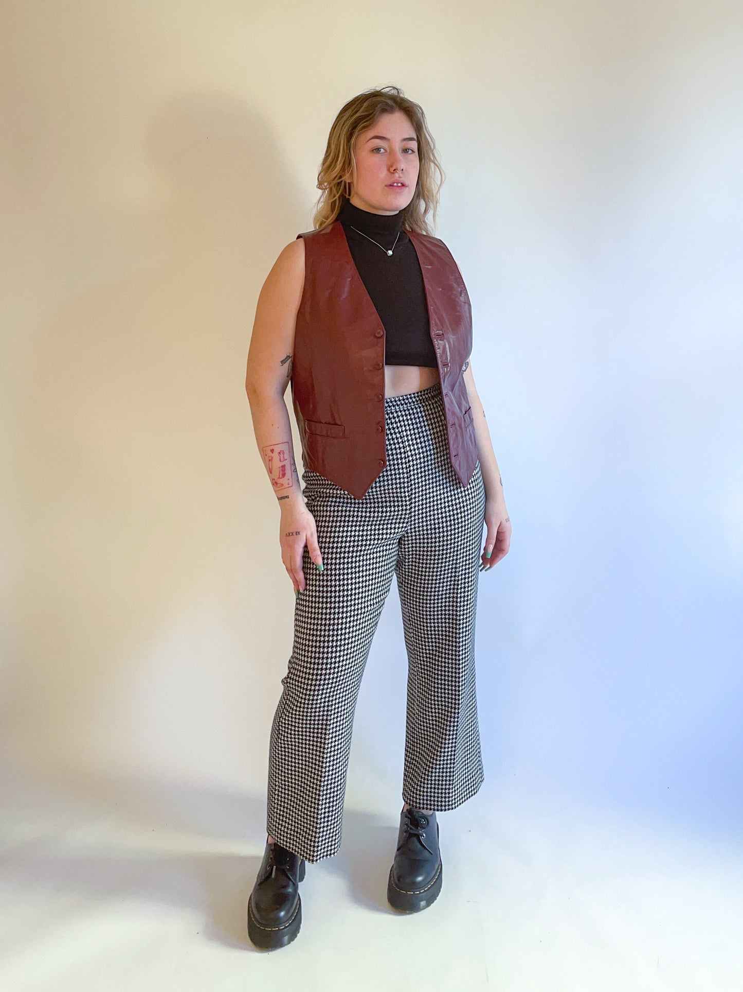 L 70s Oxblood Red Leather Vest