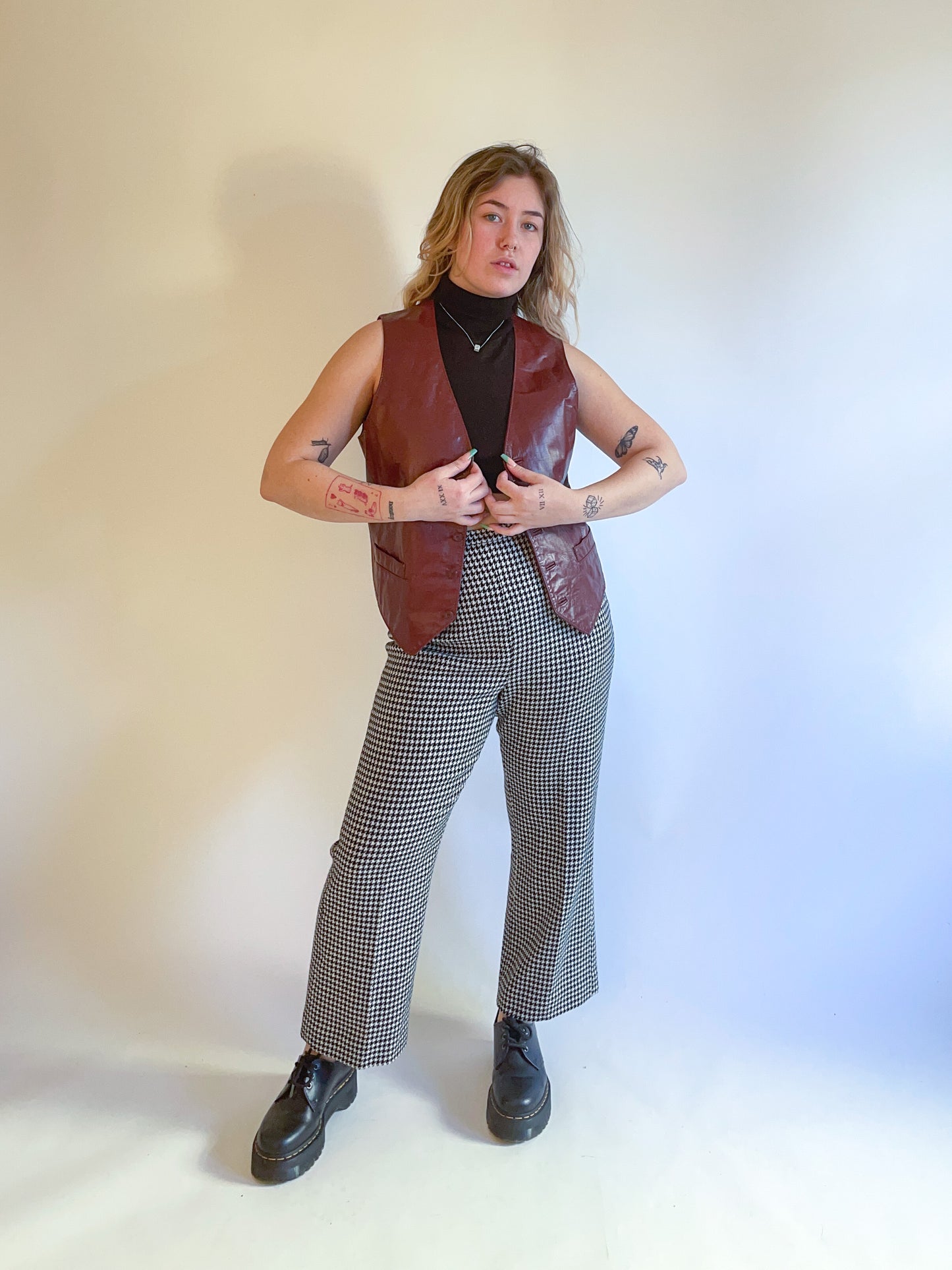 L 70s Oxblood Red Leather Vest
