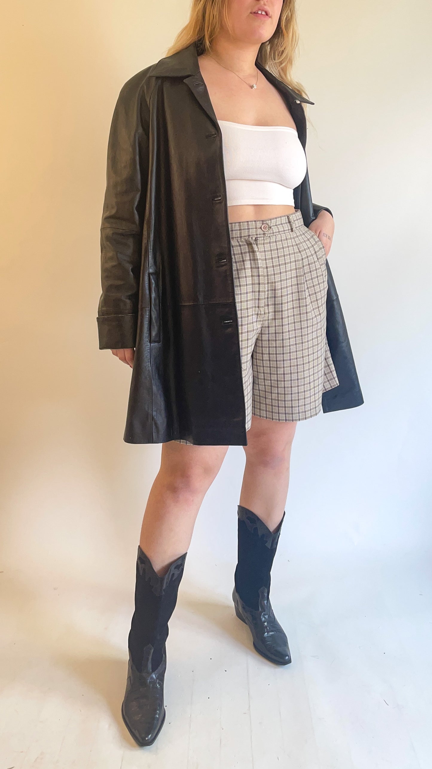 90s Black Leather Blazer (S/M)