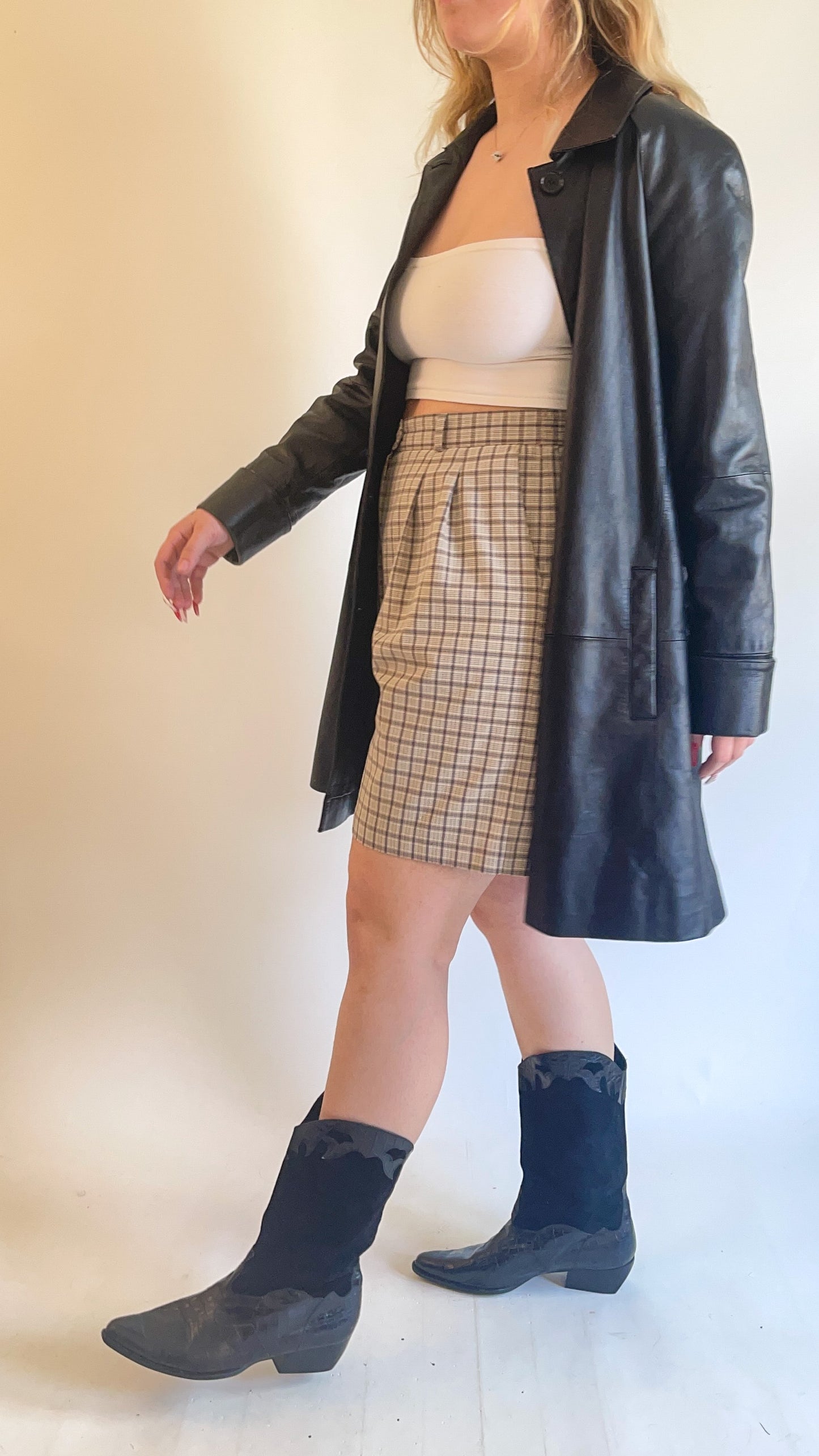 90s Black Leather Blazer (S/M)