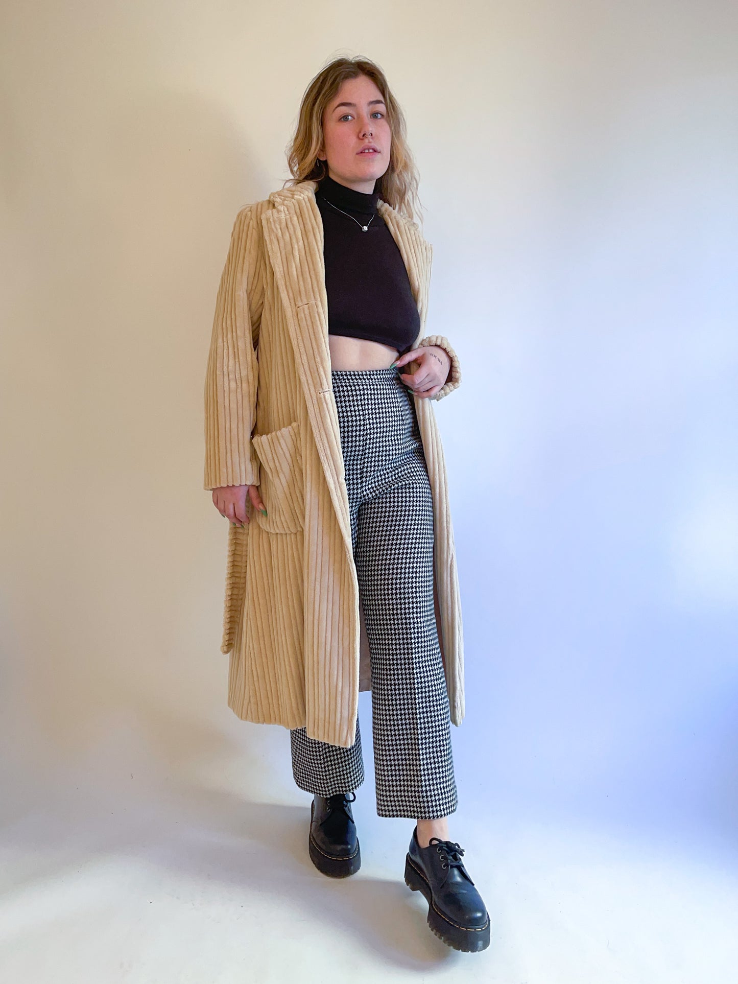 S/M 70s Tan Jumbo Corduroy Duster Robe Coat