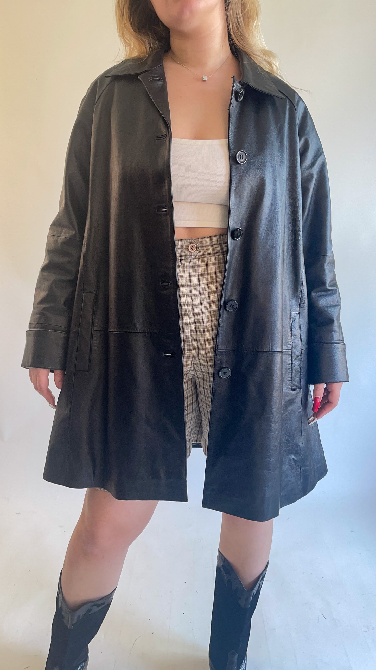 90s Black Leather Blazer (S/M)