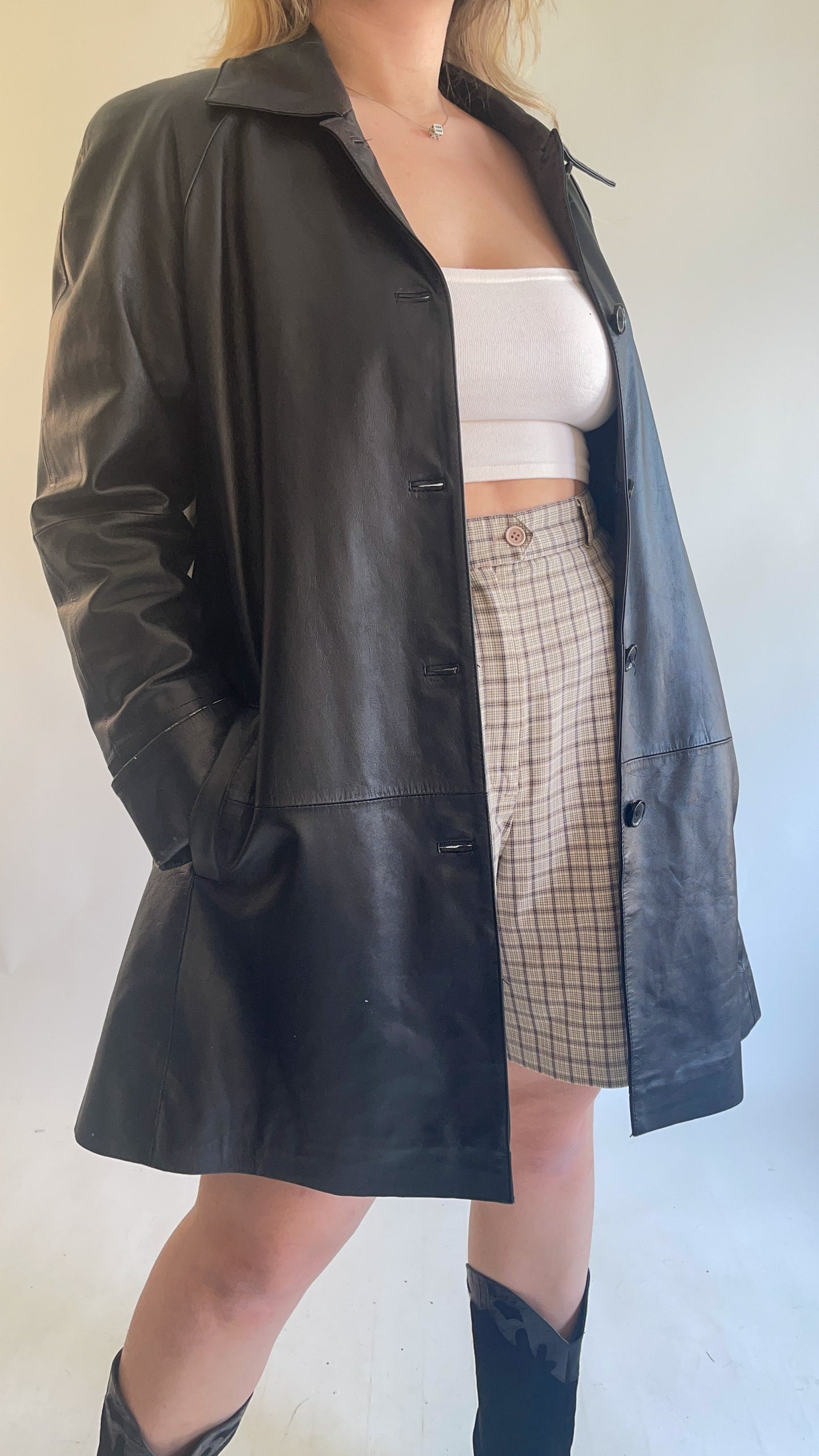 90s Black Leather Blazer (S/M)