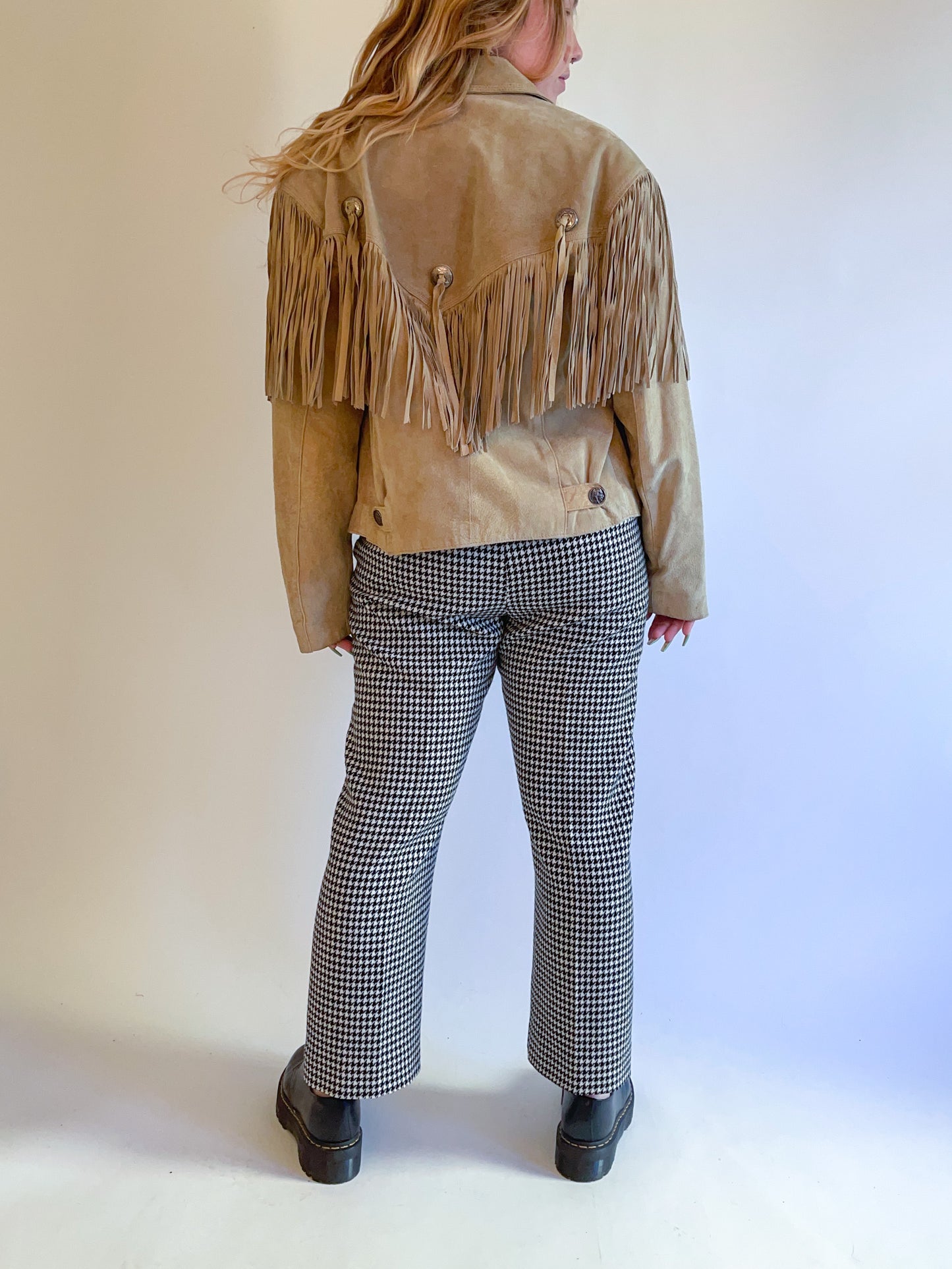 L 80s Tan Suede Fringe Jacket