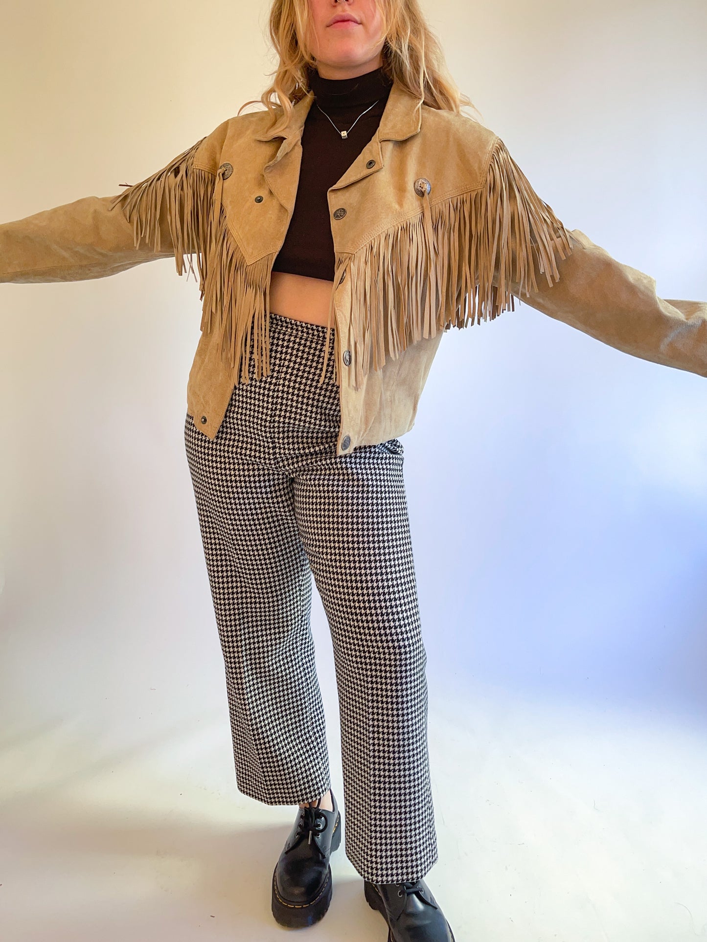 L 80s Tan Suede Fringe Jacket