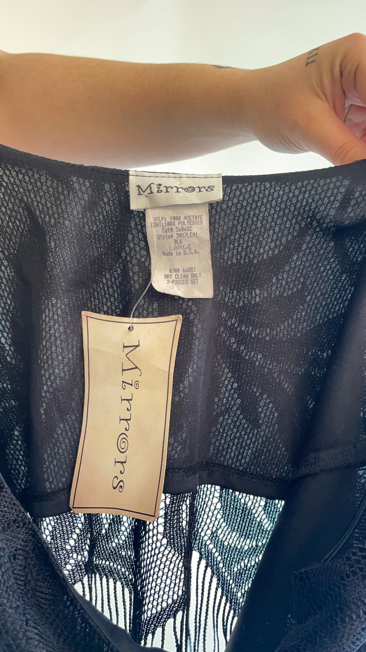 90s-00s Deadstock Black Crochet Fringe Lace Tank Top (S/M)