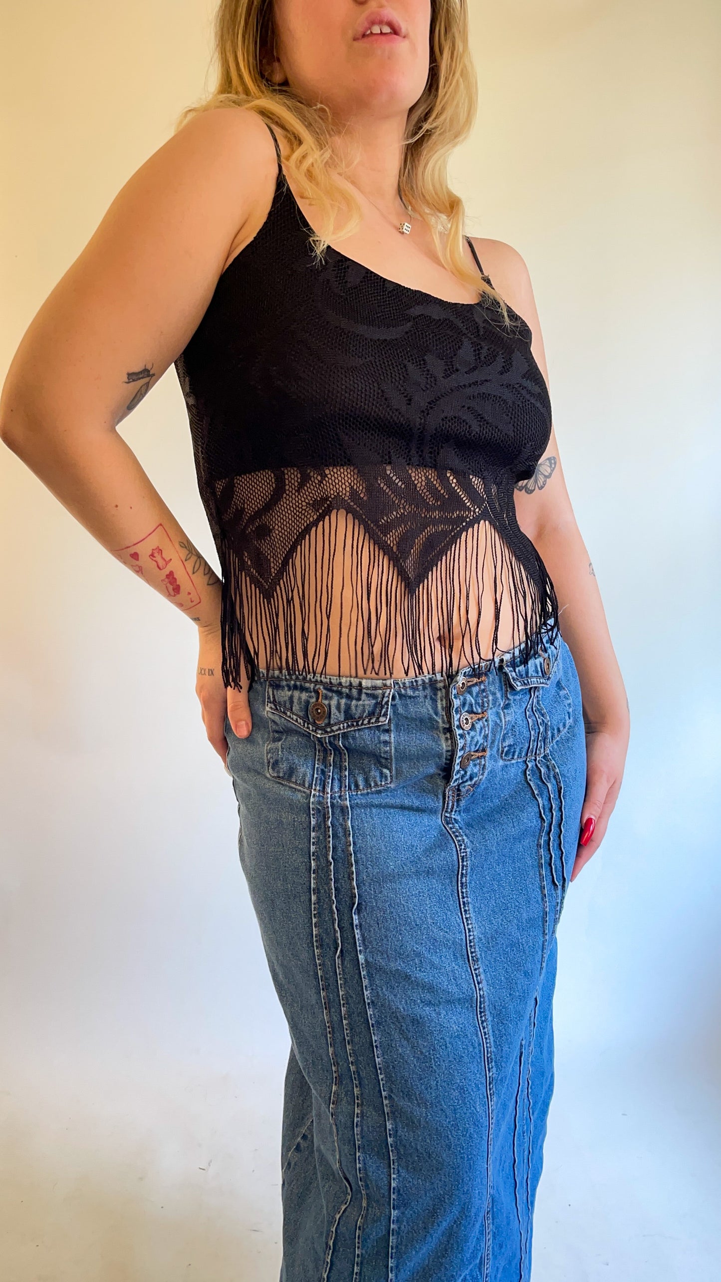 90s-00s Denim Low Rise Maxi Skirt (M/L)