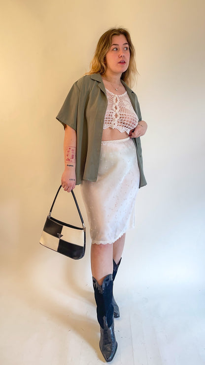 80s Pearl Satin Half Slip Midi Skirt (S-M)