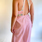 70s Pink Gingham Halter Dress With Floral Embroidered Trim (XS)