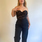 L Vintage Sheer Black Lace Bustier