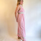 70s Pink Gingham Halter Dress With Floral Embroidered Trim (XS)