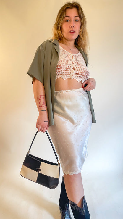 80s Pearl Satin Half Slip Midi Skirt (S-M)