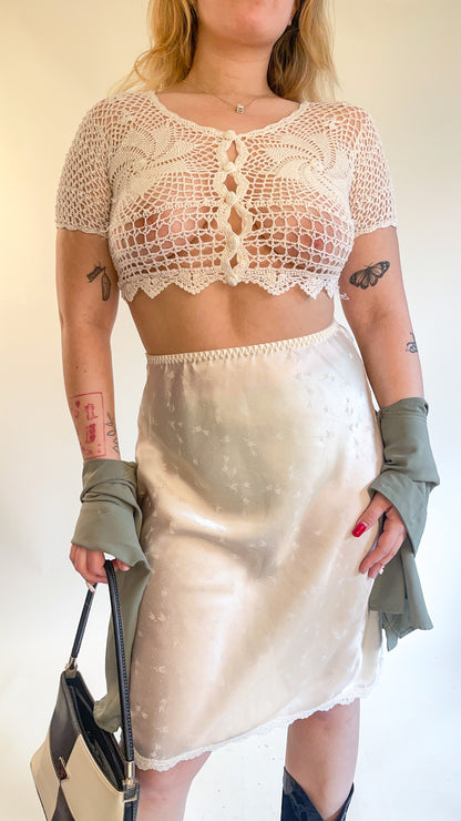 80s Pearl Satin Half Slip Midi Skirt (S-M)