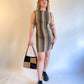 60s Neutral Striped Cotton Mini Dress (S)