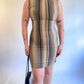 60s Neutral Striped Cotton Mini Dress (S)
