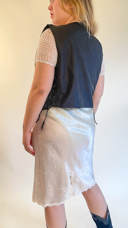 90s Vegan Leather Vest w/ Lace Up Sides (L)