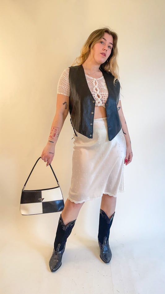 90s Vegan Leather Vest w/ Lace Up Sides (L)