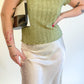 90s Chartreuse Green Plisse Crop Top (M)