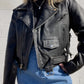 90s Black Genuine Leather Biker Jacket (XL)