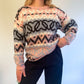 L 80s Chunky Knit Heart Patterned Sweater