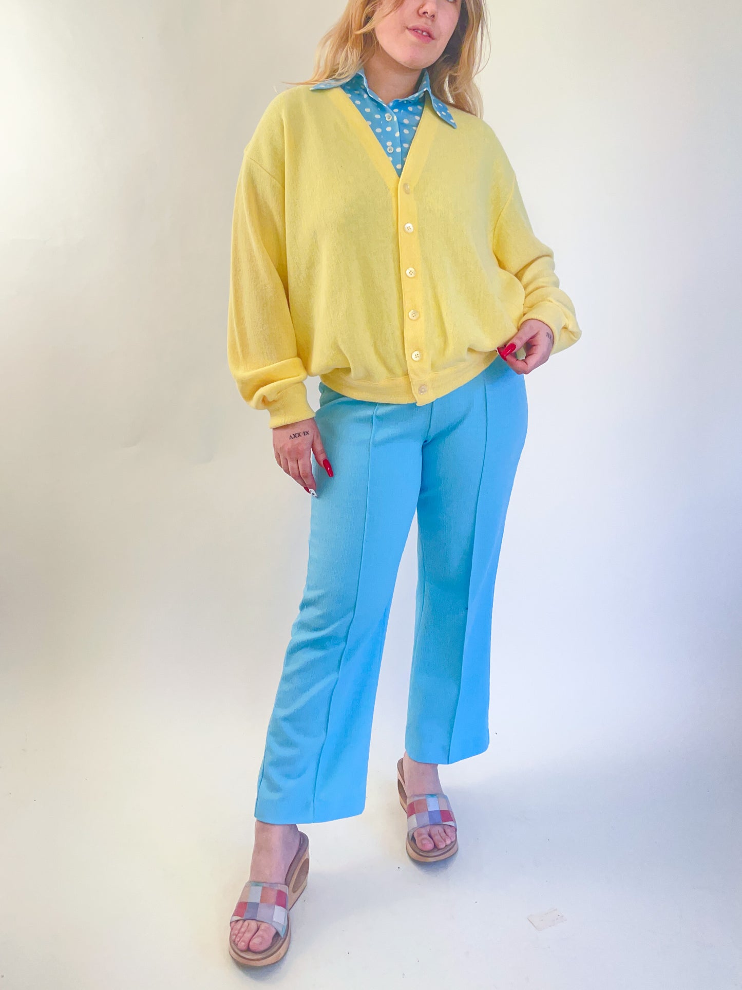 70s Buttercup Yellow Acrylic Cardigan (XL)