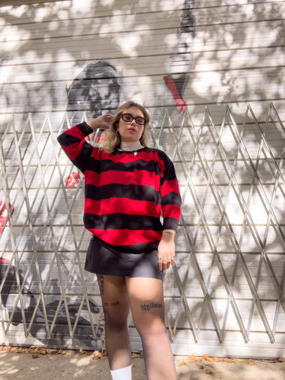80s Black & Red Striped Knit Sweater (XL)
