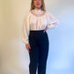 XXL 80s Victorian Inspired Lace High Collar Blouse