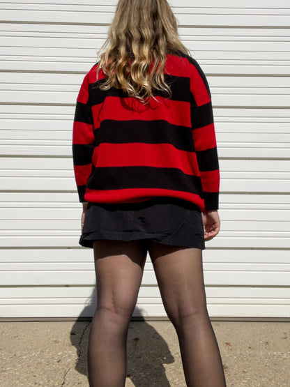 80s Black & Red Striped Knit Sweater (XL)