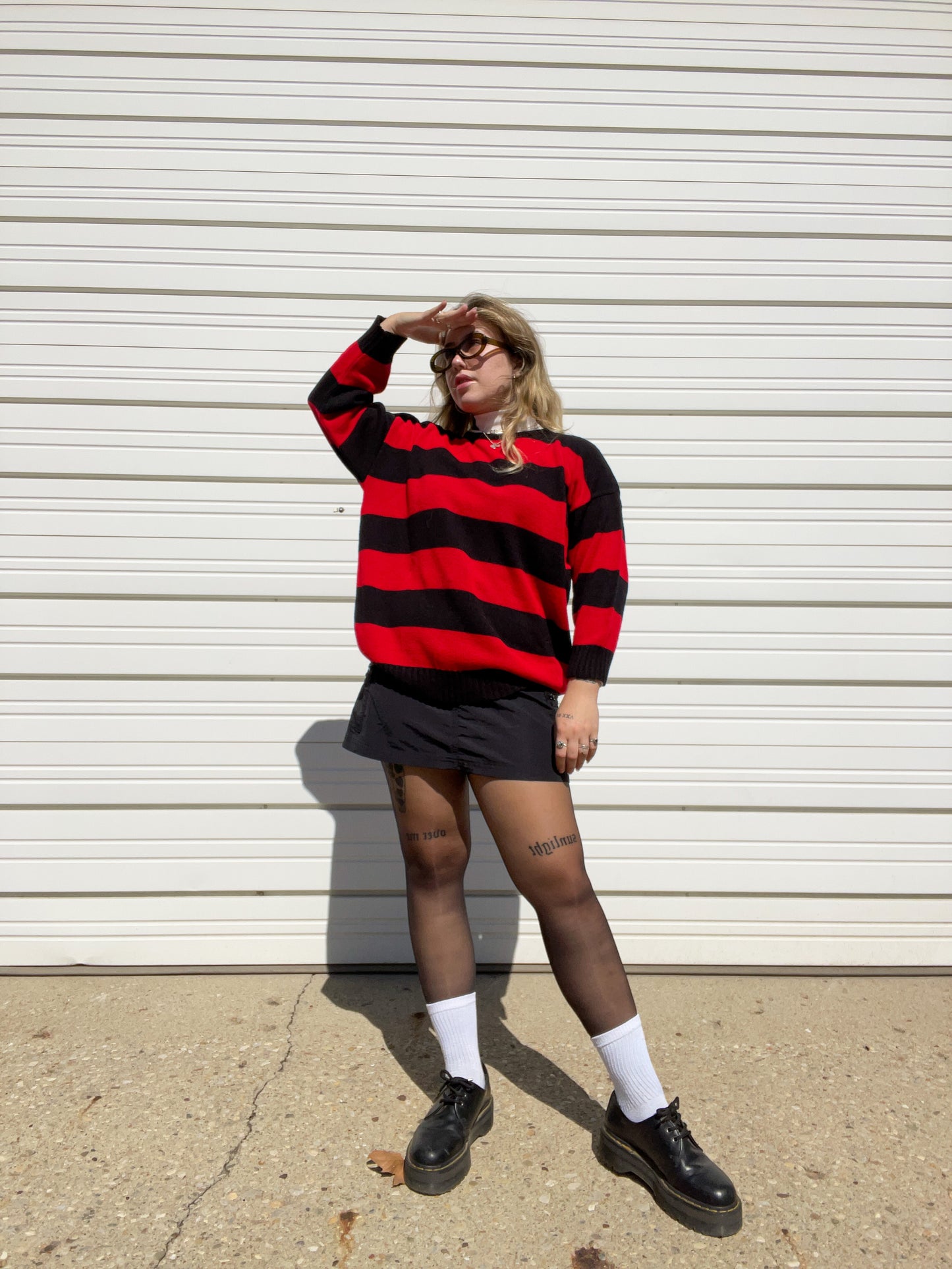 80s Black & Red Striped Knit Sweater (XL)