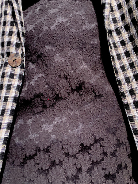 90s Black Mini Dress w/ Daisy Pattern (L/XL)