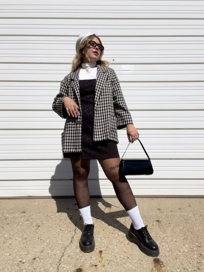 90s Neutral Plaid Lightweight Blazer (XXL)