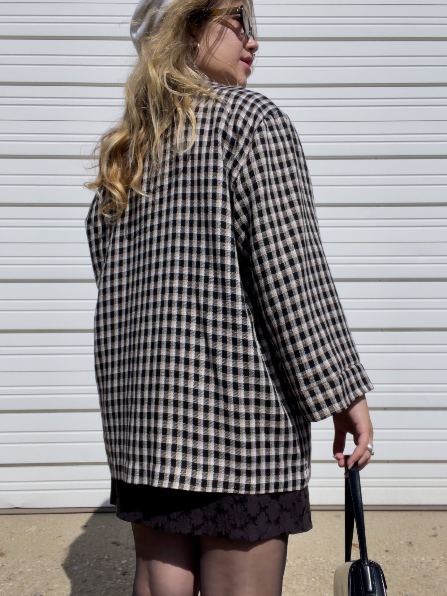 90s Neutral Plaid Lightweight Blazer (XXL)