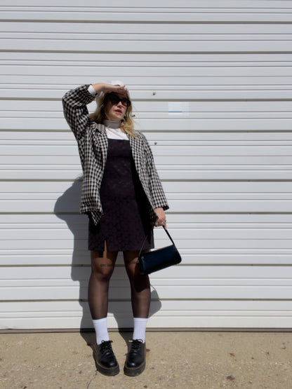 90s Black Mini Dress w/ Daisy Pattern (L/XL)