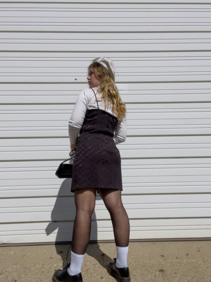 90s Black Mini Dress w/ Daisy Pattern (L/XL)