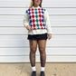 80s Rainbow & Cream Argyle Sweater (L)